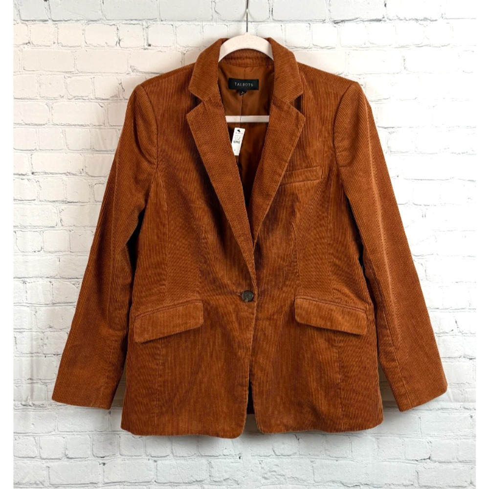 TALBOTS brown cotton blend corduroy button jacket blazer size 8 NWT